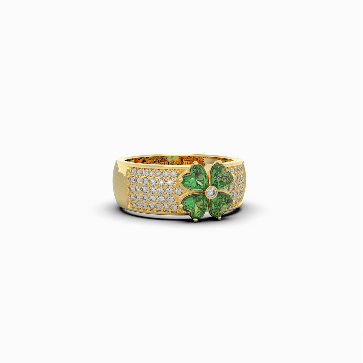 Natural Emerald Stone Ring With Natural Diamonds - Anastasia