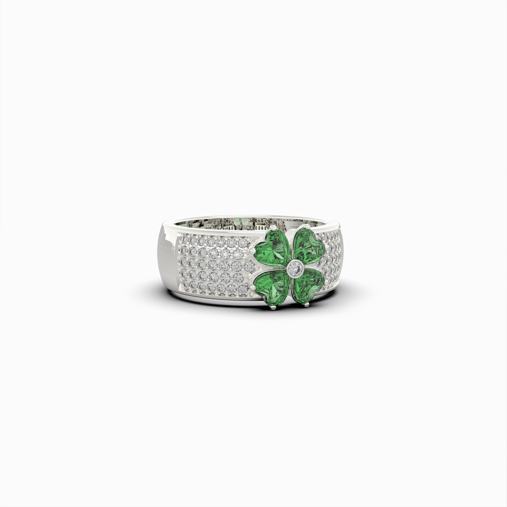 Natural Emerald Stone Ring With Natural Diamonds - Anastasia