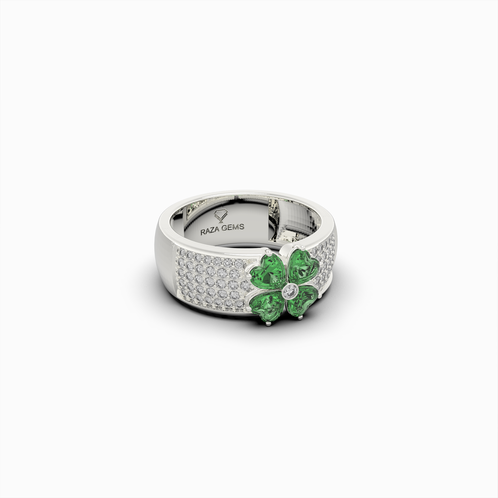 Natural Emerald Stone Ring With Natural Diamonds - Anastasia