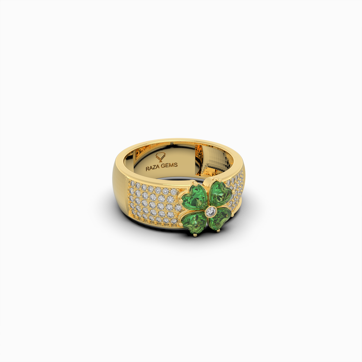 Natural Emerald Stone Ring With Natural Diamonds - Anastasia
