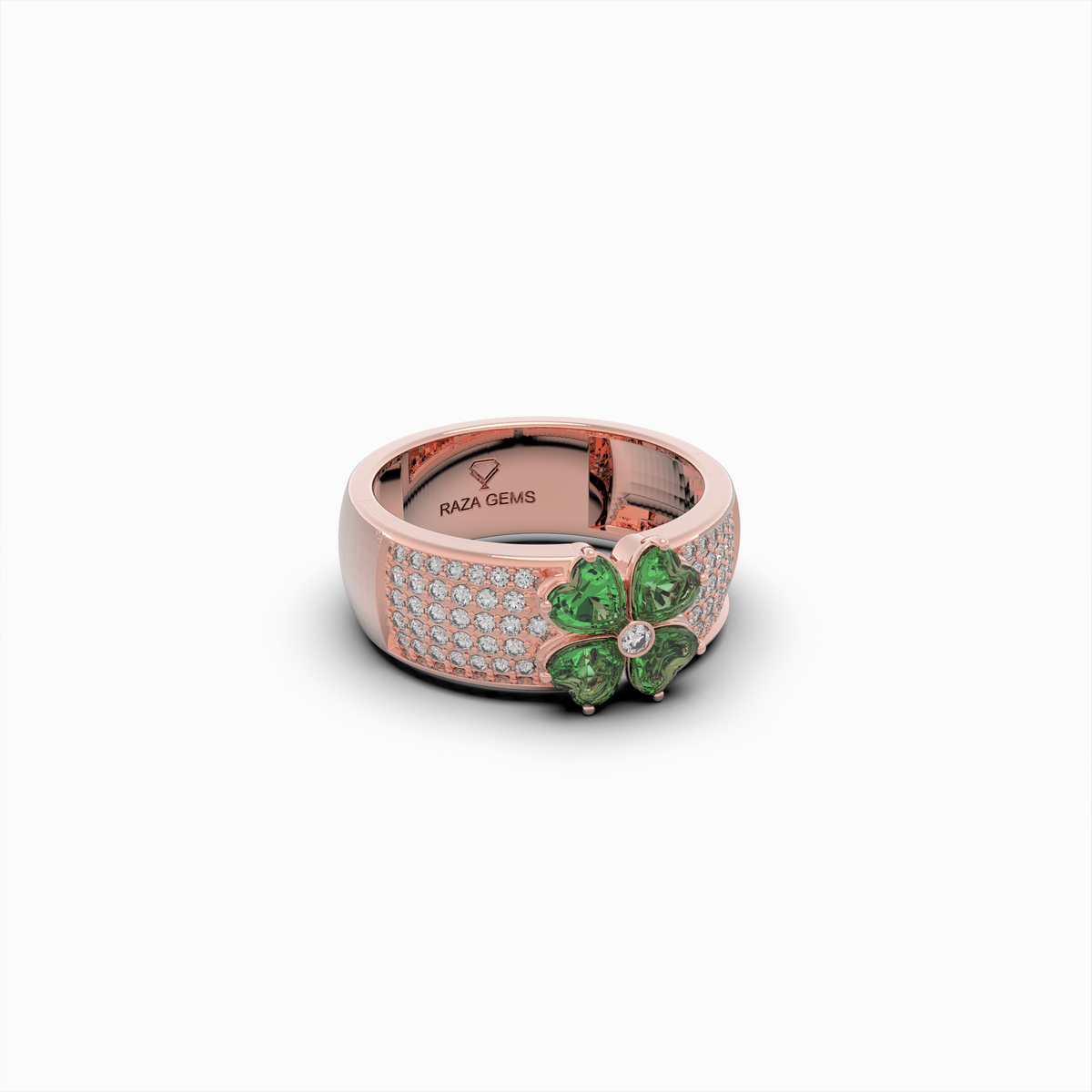 Natural Emerald Stone Ring With Natural Diamonds - Anastasia
