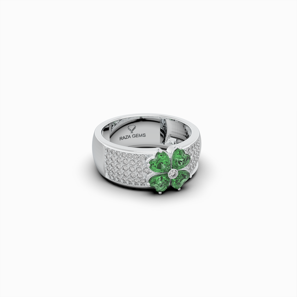 Natural Emerald Stone Ring With Natural Diamonds - Anastasia