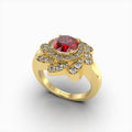 Rosie - 18K Gold Floral Lotus Ruby Ring with Moissanite Halo | Available in Yellow, White & Rose Gold