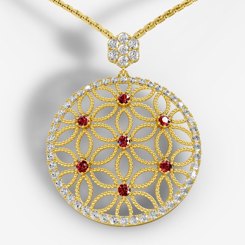 Natural Diamond and Ruby Cocktail Pendant – 18K Gold | 6.5 Grams
